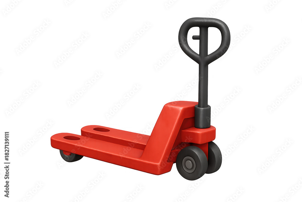Fototapeta premium Red pallet jack 3d rendering moving warehouse freight and cargo, representing logistics, delivery, and transportation