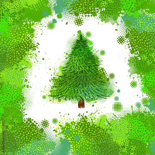 Christmas tree brush strokes Children's postcard. hand drawing. Not AI, Vector illustrations