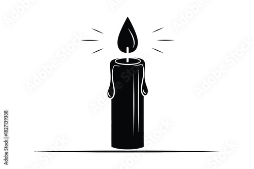 Black silhouette of a lit candle with dripping wax