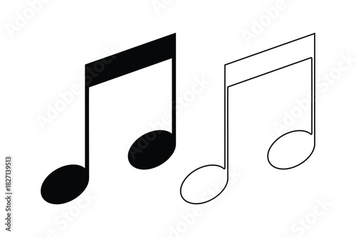 Two musical notes one filled and one outlined in isometric view