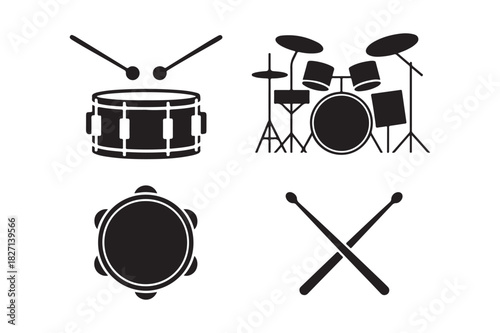 Collection of drumming instruments and accessories