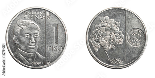 Philippines one piso coin on white isolated background