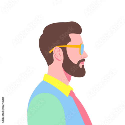 Transgender man with beard wearing sunglasses in colorful attire  