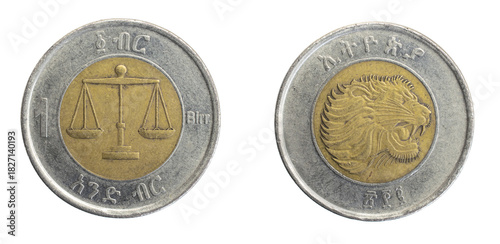 Wallpaper Mural Ethiopia one birr coin on white isolated background Torontodigital.ca