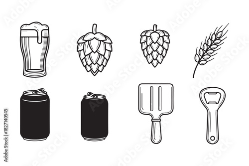 Hand drawn icons representing beer ingredients and accessories