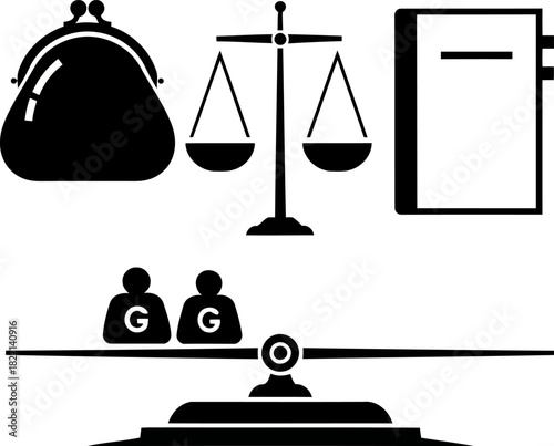 Conceptual illustration of balancing different priorities business finance education and social equality