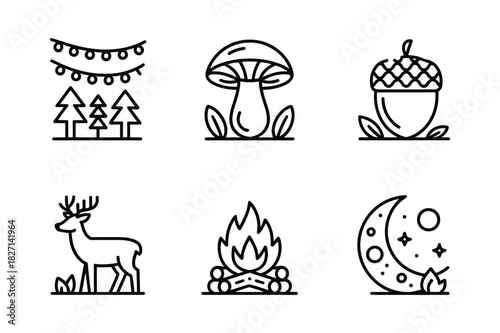 Charming hand drawn forest and nature icons set