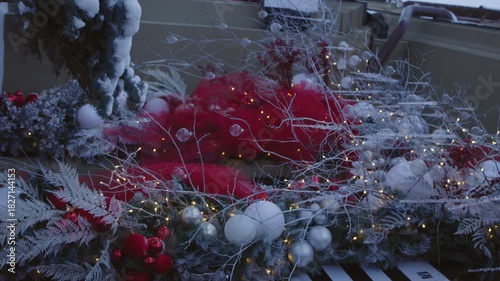 Experience beautiful Christmas decor with delightful red, white, and snowy accents perfect for a festive ambiance