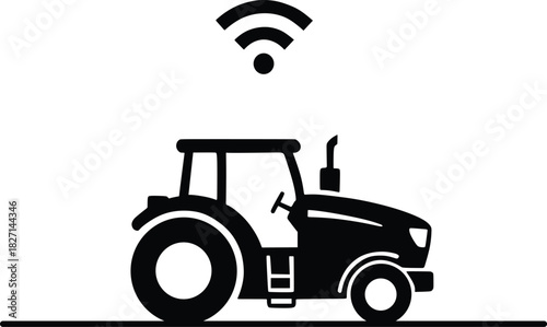Smart Farming Tractor Silhouette with Wireless Signal Icon
