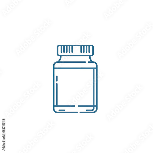 Simple Blue Outline Icon of a Medical Pill Bottle on a White Background Clean Linear Design for Pharmaceutical or Orthopedic Branding and Anatomy Education