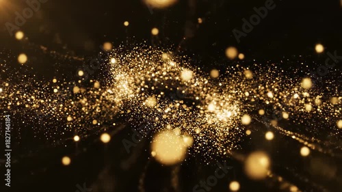 Elegant golden particles flowing in a dynamic stream for captivating intro sequences and luxury visuals