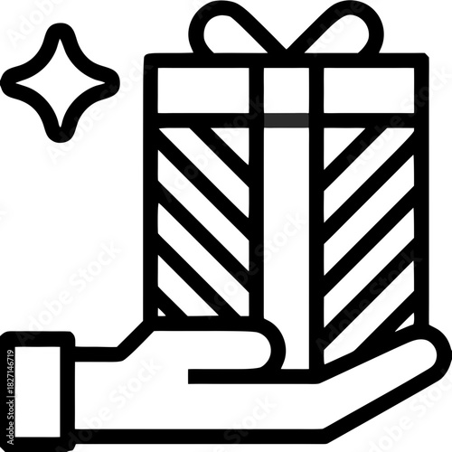 Hand holding gift box with ribbon and shine effect transparent background, vector, icon  