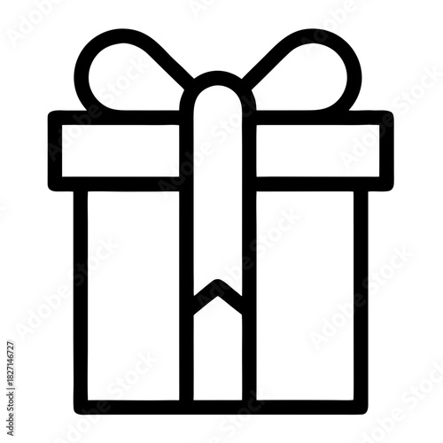 Gift box with bow in minimalist line art style transparent background, vector, icon 