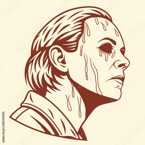 Vector Illustration of a Womans Face with Tears and Sweat