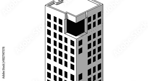 Modern high rise building with multiple windows and a flat roof.