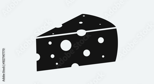 Black and White Cheese Wedge with Holes Illustration.