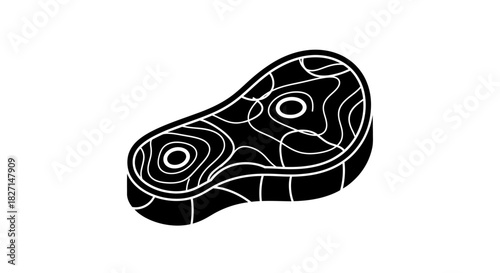 Black and white minimalist illustration of a raw steak cut.