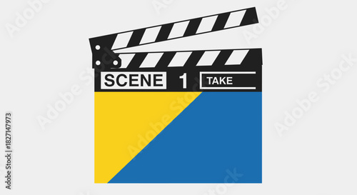 Movie Clapperboard with Scene 1 Take Text and Yellow Blue Design.