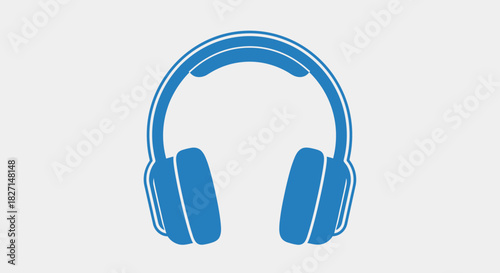 Blue Headphones Illustration on White Background.