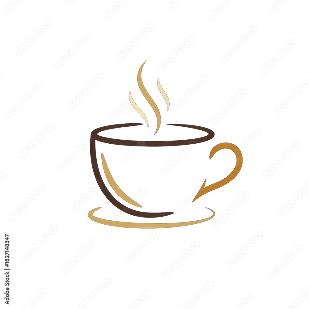 Fototapeta premium Stylized Coffee Cup With Steam Rising Elegant Brown Outline Icon on Black Background Perfect for Cafes and Beverage Graphics