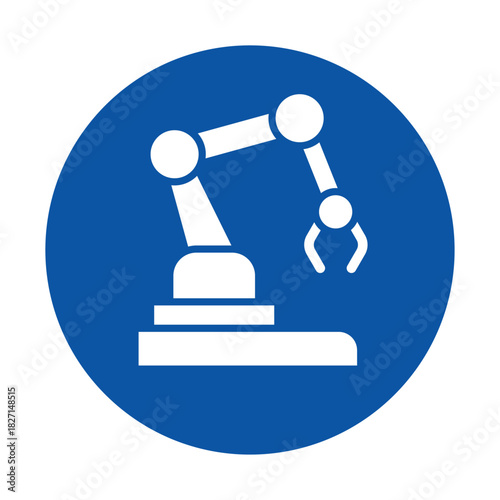 Industrial Robot Arm Icon Isolated on Blue Background for Technology Use