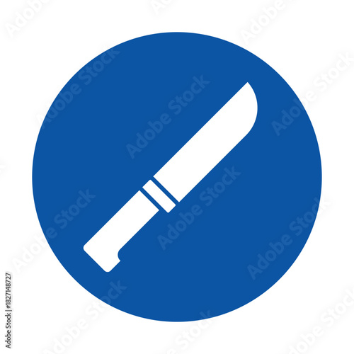 Icon representation of a kitchen knife on a blue circular background