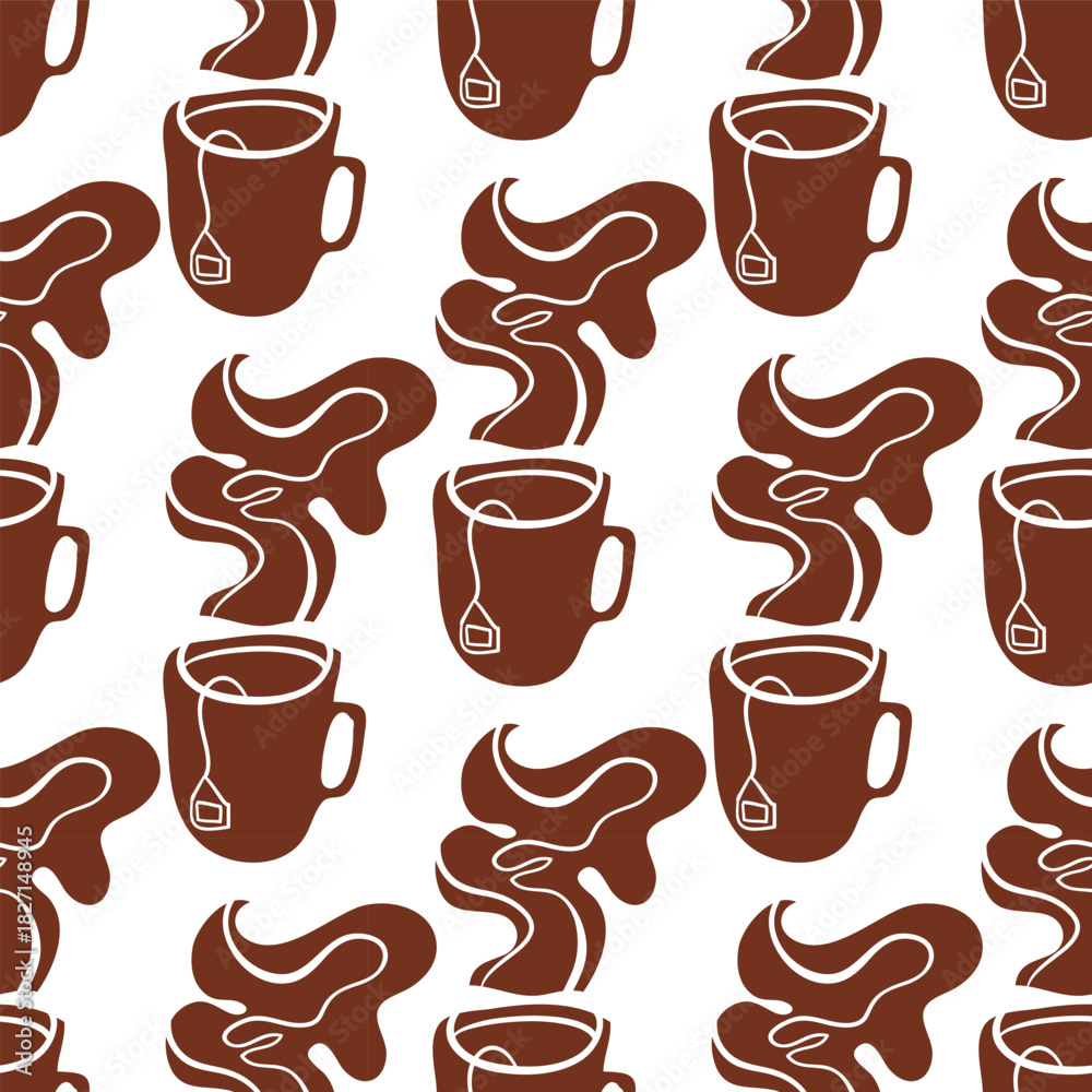 Obraz premium tea steam seamless illustration vector pattern design