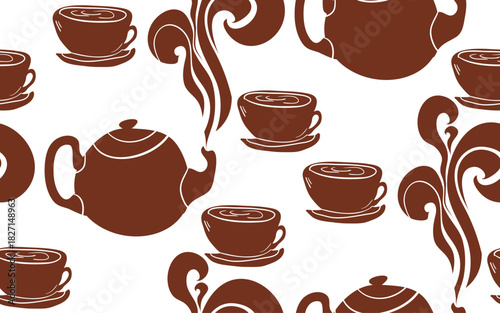 tea coffee pot steam seamless illustration vector pattern design