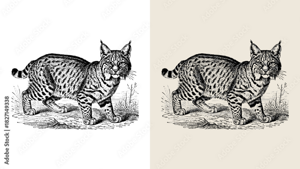 Naklejka premium Vintage Bobcat Engraving