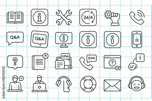 Hand drawn customer support and service icons collection