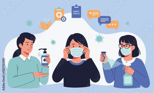 Preventive Hygiene Measures during Pandemic with Illustration of People