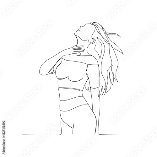 Minimalist Beauty Woman Neck Stretch Line Art Illustration