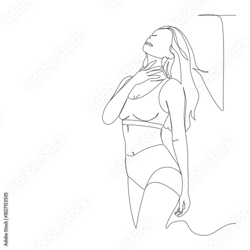 continuous line art  Elegant Woman Beauty Pose Minimalist Line Art Illustration