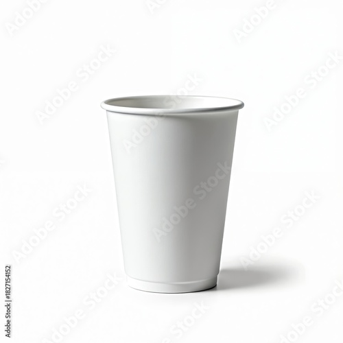 Wallpaper Mural Plain white paper cup sits isolated on clean white surface. Blank container ready for branding custom design. Perfect for drinks like coffee, tea, juice. Useful for cafes, take-out businesses. Torontodigital.ca