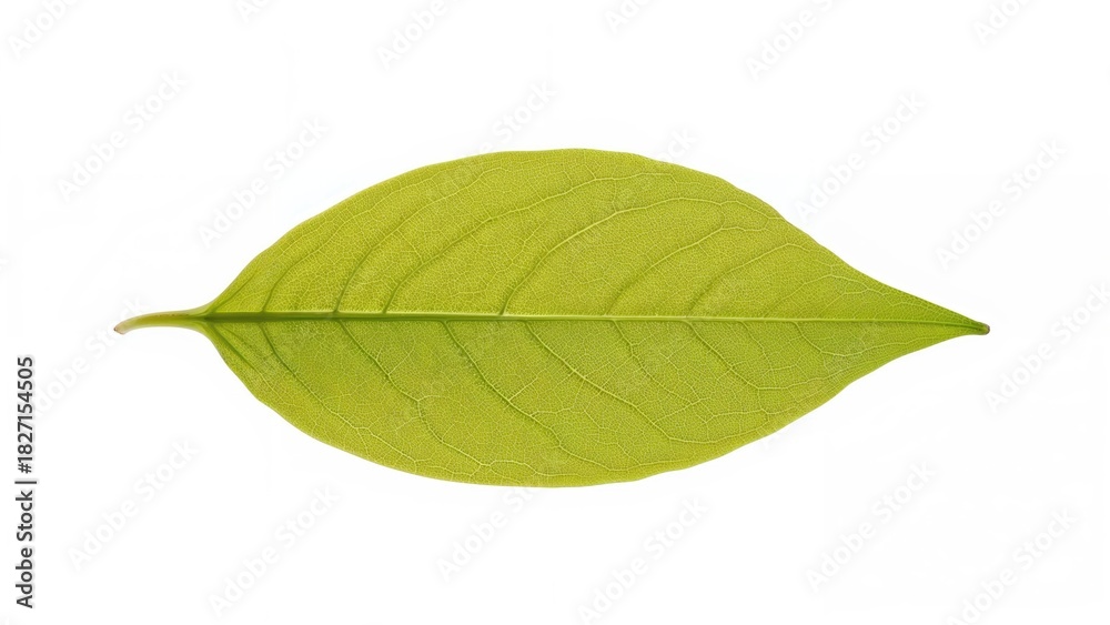 Obraz premium A single green leaf with visible veins, isolated on a white background.
