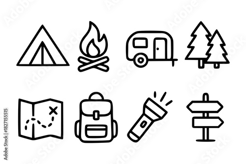 Camping and outdoor adventure icons set