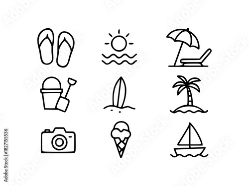 summer beach vacation icons collection