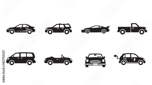 Car Icons Vector Set Auto Symbols Vehicle Signs Automobile Pictograms Transportation Graphics Car Silhouette Modern Style