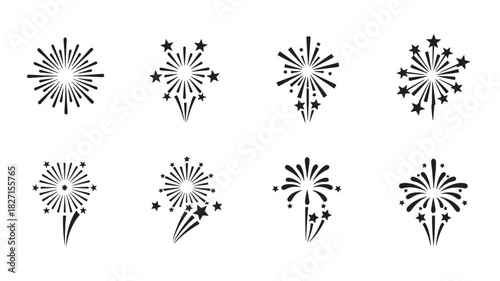Festive Fireworks Vector Graphics: Celebration Burst, Sparkle Effects, Event Ornament, Holiday Design Element Isolated on White