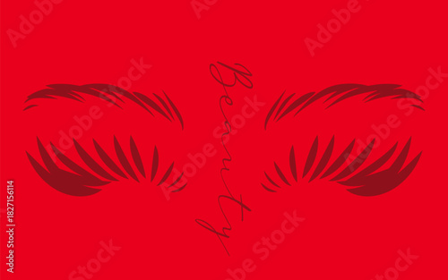 Beaty lettering phrase. Hand drawn female face eyelashes and brows T-shirt print template.