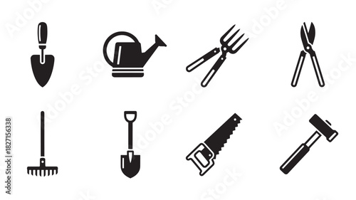 Garden Tool Icons Vector Set Equipment for Yard Work and Landscape Maintenance Horticulture and Outdoor Projects