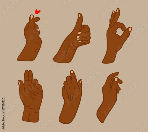Afro hand gesture symbol. Doodle hand drawn hand sign. Simple web icon set.