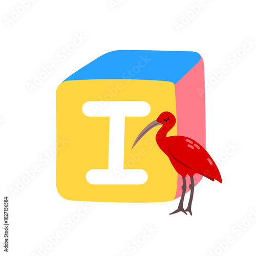 Cute block toy with letter I for kids. Alphabet study, preschool kids, word puzzle game.