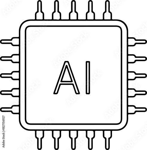 Outline illustration of a microchip with the letters ai representing artificial intelligence, symbolizing advanced computing and future technology isolated on transparent background