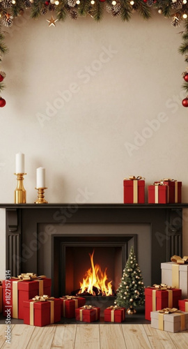fireplace with christmas decorations