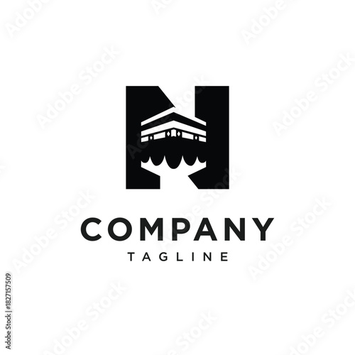 Letter N Kaaba Mecca Logo Icon Vector