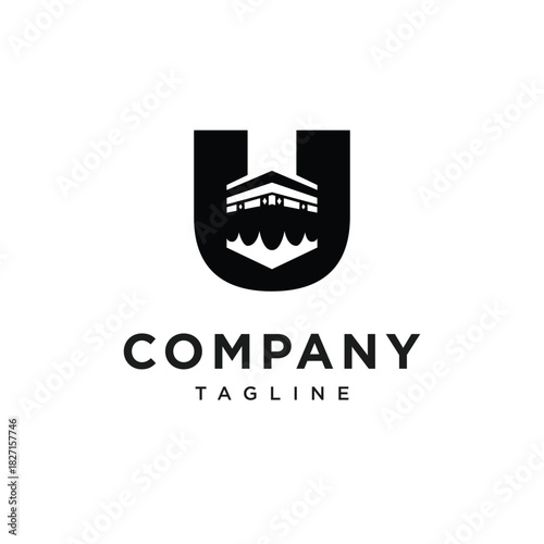 Letter U Kaaba Mecca Logo Icon Vector