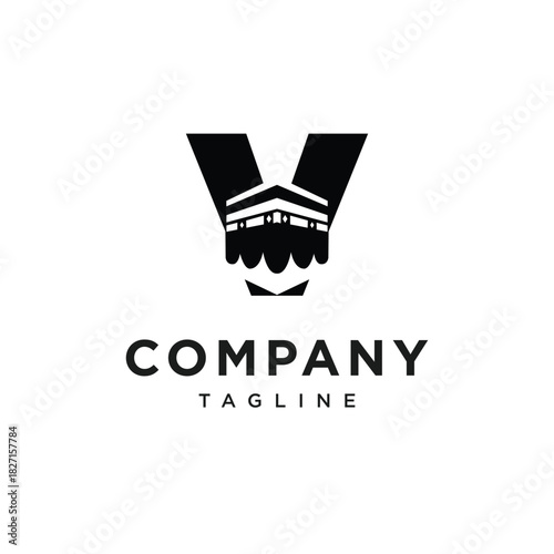 Letter V Kaaba Mecca Logo Icon Vector