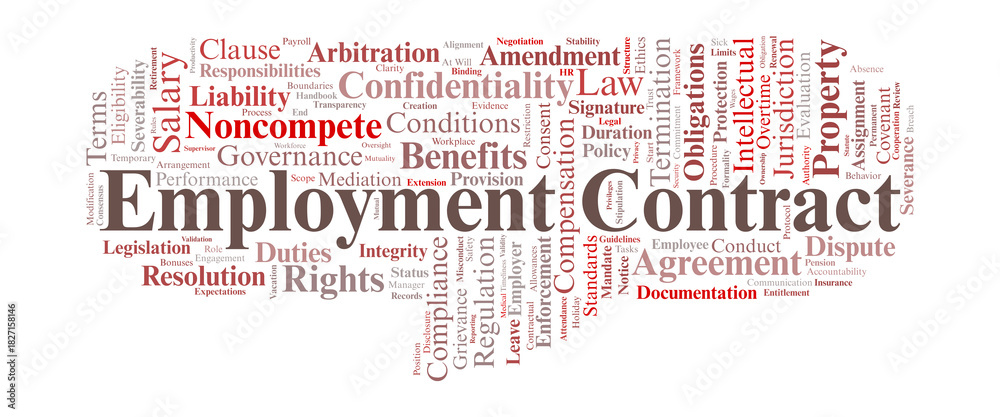Fototapeta premium Employment Contract Word Cloud. Key Legal Terms for Workplace Agreements