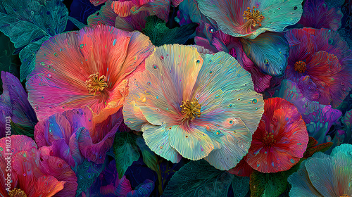 un fondo para cuadro decorativo con flores fluorescentes coloridas decorativas hermosas con textura floral creativo artistico